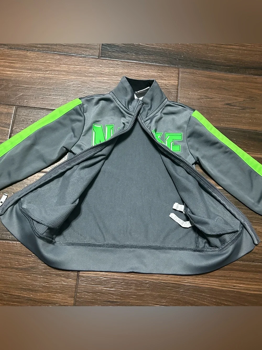 Nike Boys Track Jacket XS 3 4 Years Full Zip Neon Green Gray